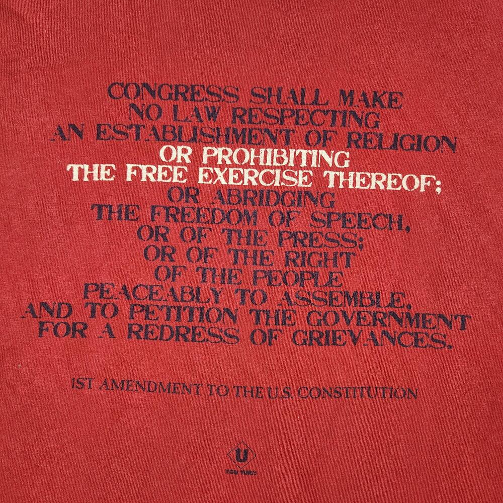 Vintage USA Shirt Mens Large Red Flag 1st Amendment Freedom Of Religion Graphic